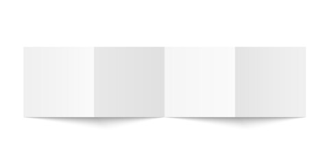 Vector white blank square four panel accordion fold opened on white background. Concertina fold, leaflet, brochure, booklet, flyer or invitation card mockup. Mock up back side isolated.