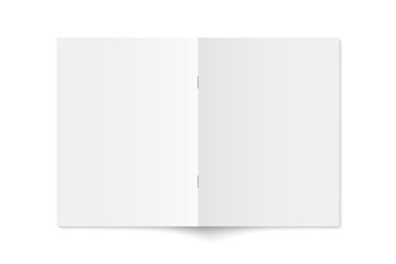 Vector mockup of white paperback vertical magazine spread cover isolated. Realistic softcover book, brochure or booklet template opened on white background. 3d illustration.