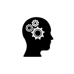 Man head mind thinking vector icon, Human head with cogwheel, Creative thinking symbol