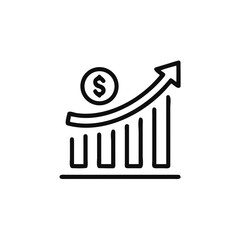 increase money growth icon in line style, progress marketing isolated on white background, growth marketing business concept