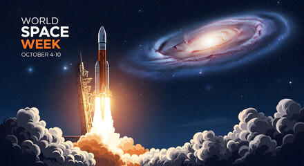 Naklejka premium Realistic style Earth from space with glowing atmosphere, Milky Way in background, inspirational theme for World Space Week poster.