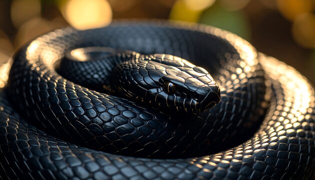 Black snake coiled closeup