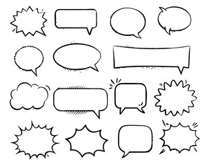 Obraz premium Retro empty comic bubbles and elements set with black halftone shadows. in retro vintage and pop art style. Vector illustration,