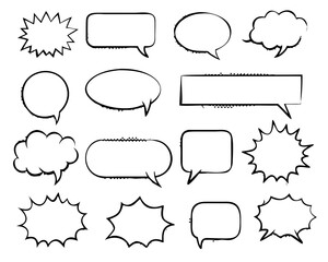 Fototapeta premium Retro empty comic bubbles and elements set with black halftone shadows. in retro vintage and pop art style. Vector illustration,