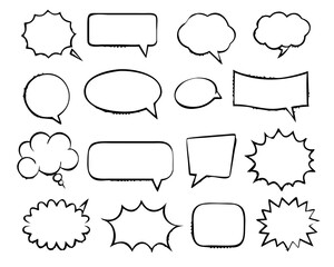 Obraz premium Retro empty comic bubbles and elements set with black halftone shadows. in retro vintage and pop art style. Vector illustration,