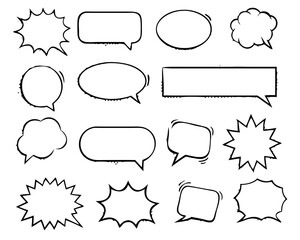 Obraz premium Retro empty comic bubbles and elements set with black halftone shadows. in retro vintage and pop art style. Vector illustration,