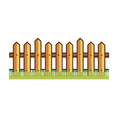 Wooden fence and grass isolated on white background, vector icon Illustration