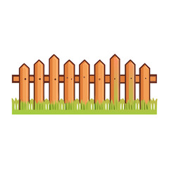 Wooden fence and grass isolated on white background, vector icon Illustration