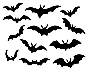 Black silhouettes of bats. isolated on white background. vector icon illustration