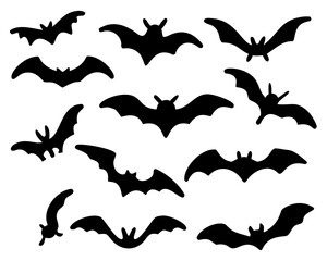 Black silhouettes of bats. isolated on white background. vector icon illustration