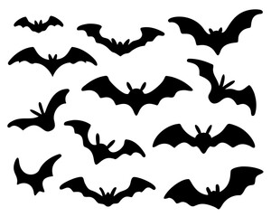 Black silhouettes of bats. isolated on white background. vector icon illustration