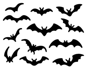 Black silhouettes of bats. isolated on white background. vector icon illustration