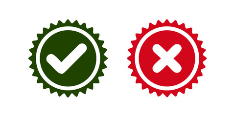 Check mark and cross icon isolated on white background. flat star buttons Tick sign symbol. Check Mark icon set. Check Mark right symbol,quality test. vector illustration