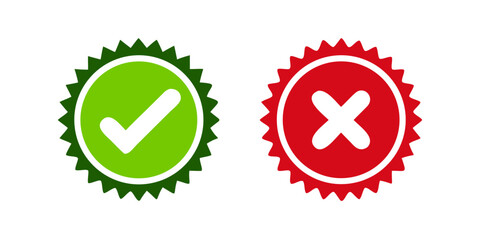 Check mark and cross icon isolated on white background. flat star buttons Tick sign symbol. Check Mark icon set. Check Mark right symbol,quality test. vector illustration