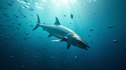 Clean visual story of survival in the marine food chain.