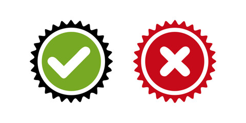 Check mark and cross icon isolated on white background. flat star buttons Tick sign symbol. Check Mark icon set. Check Mark right symbol,quality test. vector illustration