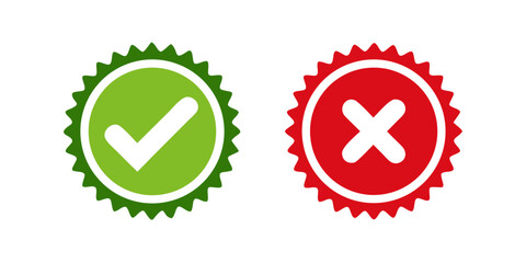 Check mark and cross icon isolated on white background. flat star buttons Tick sign symbol. Check Mark icon set. Check Mark right symbol,quality test. vector illustration