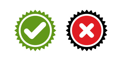 Check mark and cross icon isolated on white background. flat star buttons Tick sign symbol. Check Mark icon set. Check Mark right symbol,quality test. vector illustration