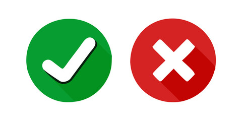 Obraz premium Check mark and cross icon isolated on white background. flat round buttons Tick sign symbol. Check Mark icon set. Check Mark right symbol,Test question. vector illustration