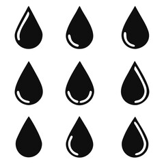 water drop icon set, on white background, vector Illustration