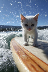 Kitten come for a walk on the beach. Ai generate.	
