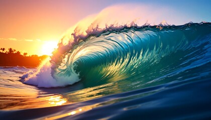 Ocean wave sunset nature image