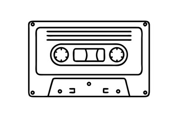 Old music cassette tape icon in line style, isolated on white background, Retro music audio cassette, vector illustration