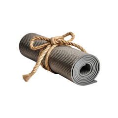 Rolled-Up Yoga Mat Tied with Jute Rope on Black Background