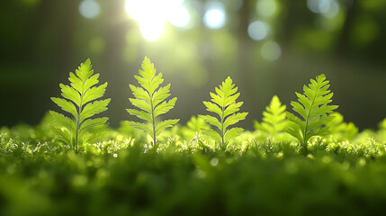 Vibrant green ferns in sunlight lush nature photography