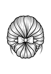 Elegant bun hairstyle with a bow, sophisticated and classy, back view, black and white, line art