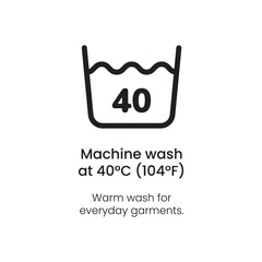 Machine Wash at 40°C Icon - Clothing and Fabric Care Label