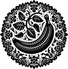 Banana Solid Black Color Vector Silhouette in Traditional Mexican Folk Art Style