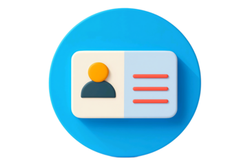 Stylized id card icon with user profile and lines for text isolated on transparent background