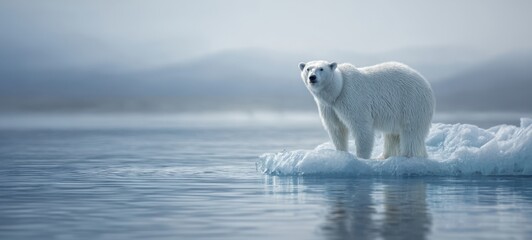 The majestic polar bear standing on an ice floe in a serene landscape
