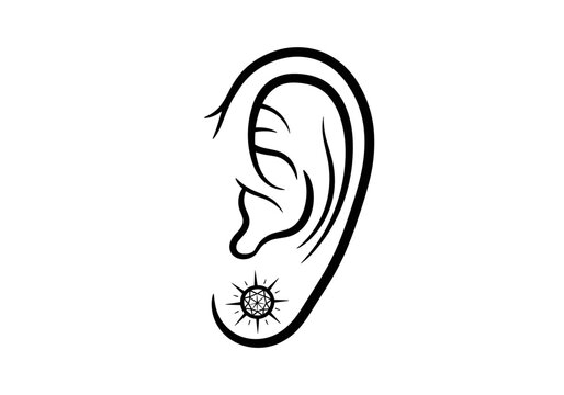 black ear with geometric earring clip art preview