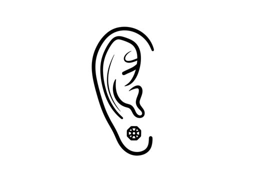 Textured stud earring on a stylized ear illustration with minimalist outline design
