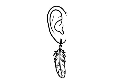 black ear with feather earring clip art preview