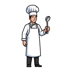 Illustration of Chef with Hat and Spoon in Flat Vector Style