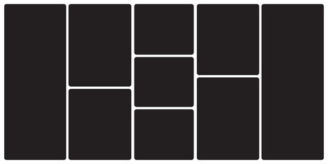 Template photo collage 9 pictures empty style black color, moodboard, album vector 10 eps