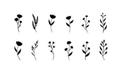 Whimsical Mini Flowers. A lively group of varied small flower icons with playful shapes and organic balance, ideal for fun and casual designs.