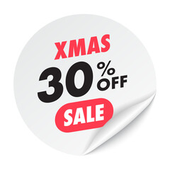 Special discount sale 30 off sticker realistic 3d style for party poster, black friday banner advertising, discounts symbol, promotion, billboard, social media. Vector 10 eps