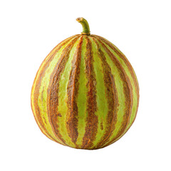 A green and yellow striped zucchini, isolated on transparent background