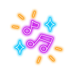 Vibrant Neon Music Notes and Sparkles.