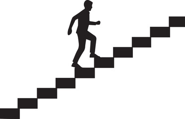 silhouette of a person climbing stairs representing career success. Vector icon