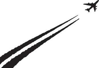 Silhouette of an airplane leaving a trail across the sky. Vector icon