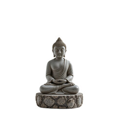 A stone Buddha statue with natural texture, centered on a transparent background