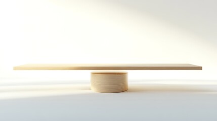 Simple wooden display platform with cylindrical base in a studio with diffused lighting