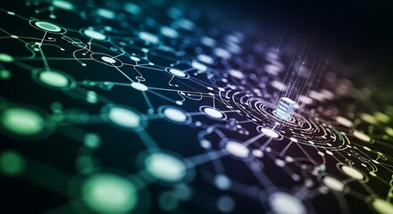 Dynamic digital network connecting glowing nodes and futuristic data streams with vibrant energy