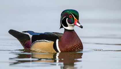Colorful wood duck in water