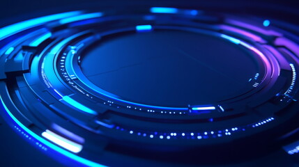Abstract futuristic blue background with digital technology, network, and data connection in the form of circles on a dark blue gradient color background. Digital abstract design vector illustration. 